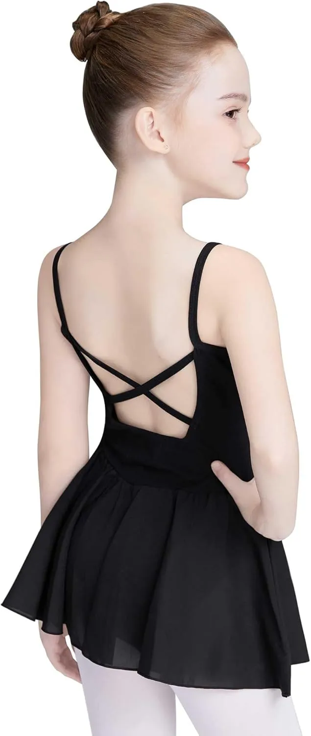 Daydance Skirted Leotards Girls Short Sleeve Leotard Dress for Ballet, Dance