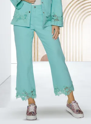 DV Jeans 8484P - Mint - Denim Embroidered Cutout Pant