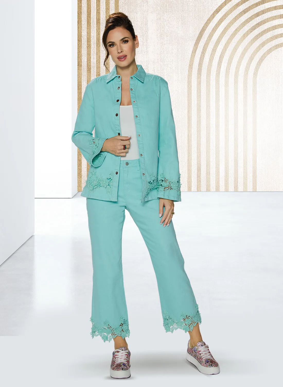 DV Jeans 8484P - Mint - Denim Embroidered Cutout Pant