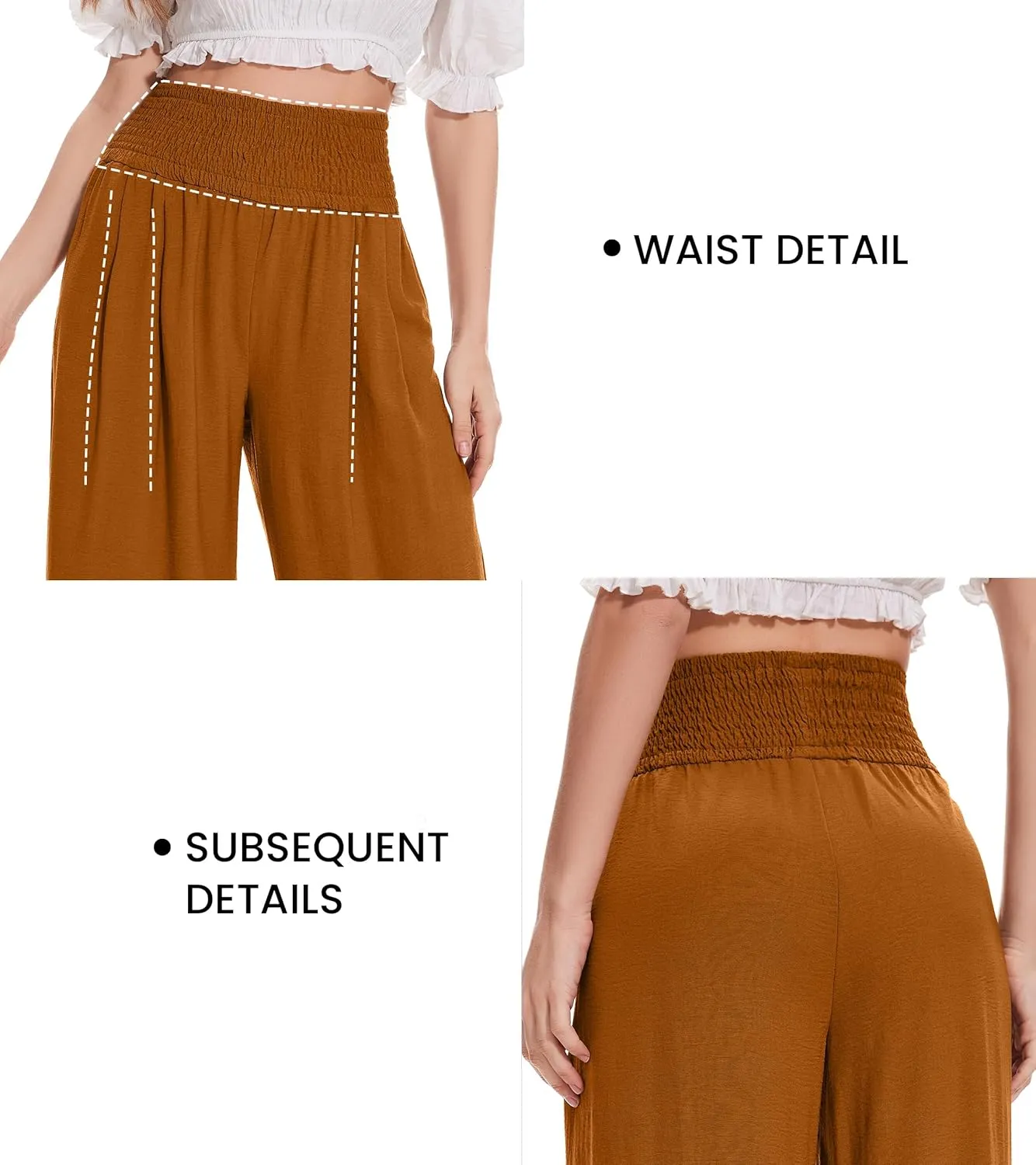 FUNYYZO Women Pull On Pants Elastic Waisted Casual Wide Leg Long Lounge Trousers with Pocket Beach Wear