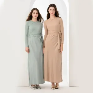 High Stretch Ribbing Wrap Top & Matte Satin Maxi Dress Set