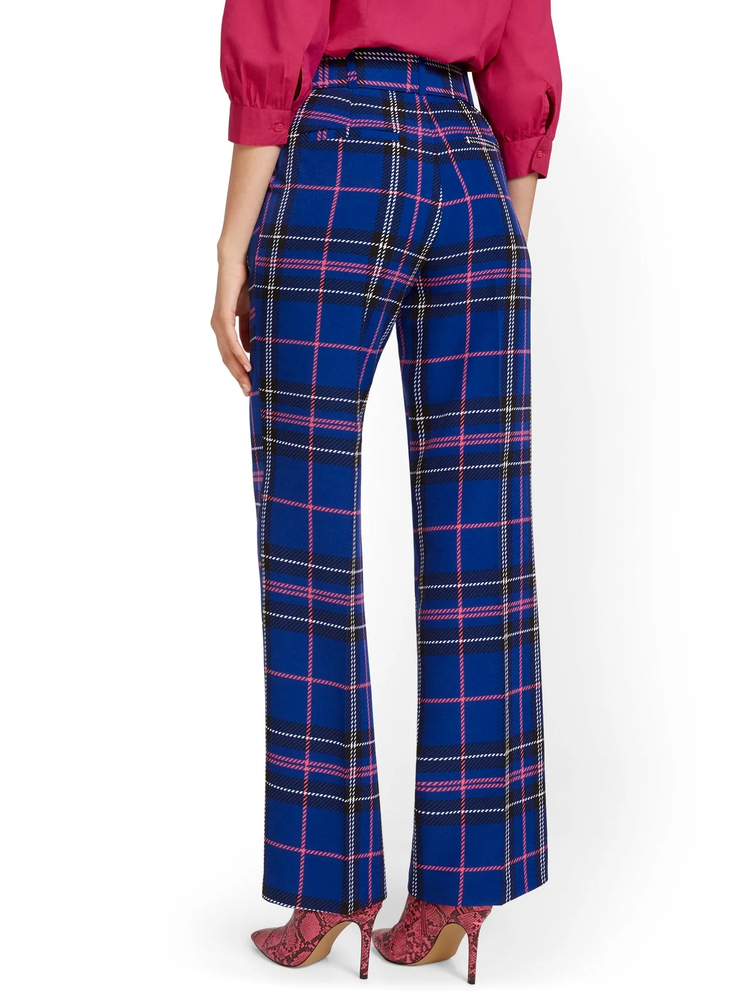 High-Waisted Belted Wide-Leg Pant - Plaid