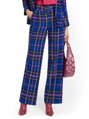 High-Waisted Belted Wide-Leg Pant - Plaid