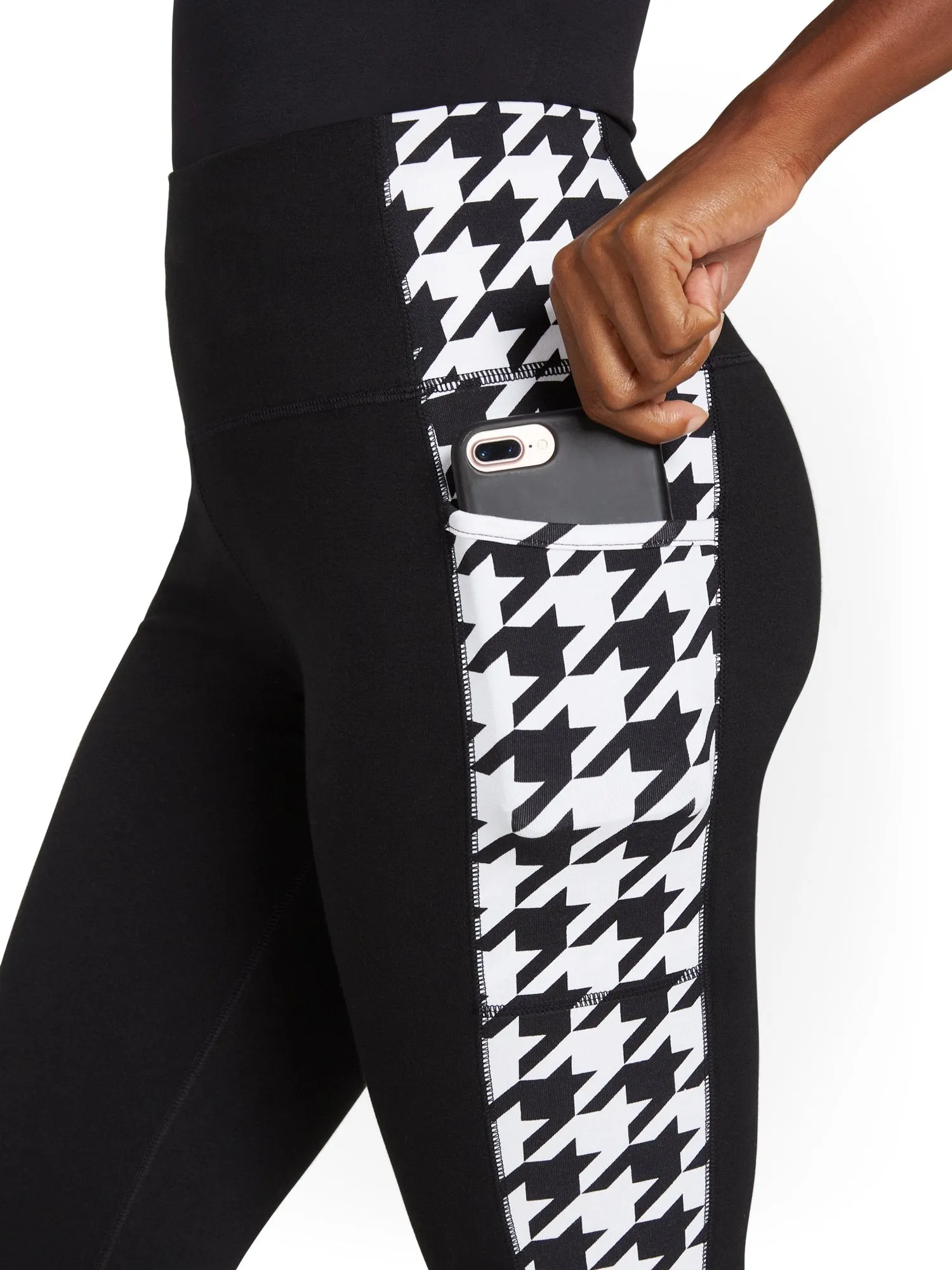 High-Waisted Houndstooth Panel Pocket Legging
