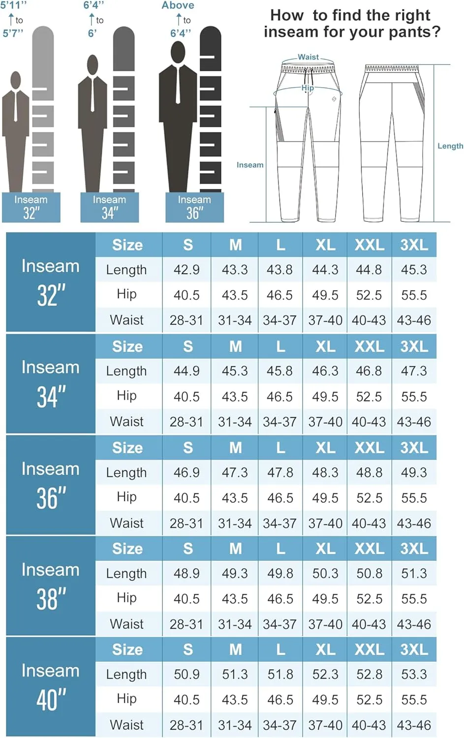 HODOSPORTS 32"/34"/36"/38"/40" Inseam Tall Mens Sweatpants Zipper Pocket Extra Tall Joggers Workout Pants
