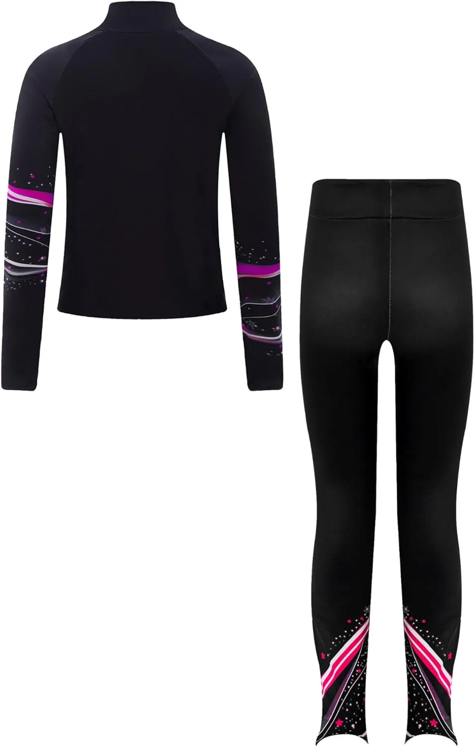JEATHA Kids Girls Full Zip Fleece Jacket with Printed Athletic Leggings Pants Printed Figure Skating Training Outfits