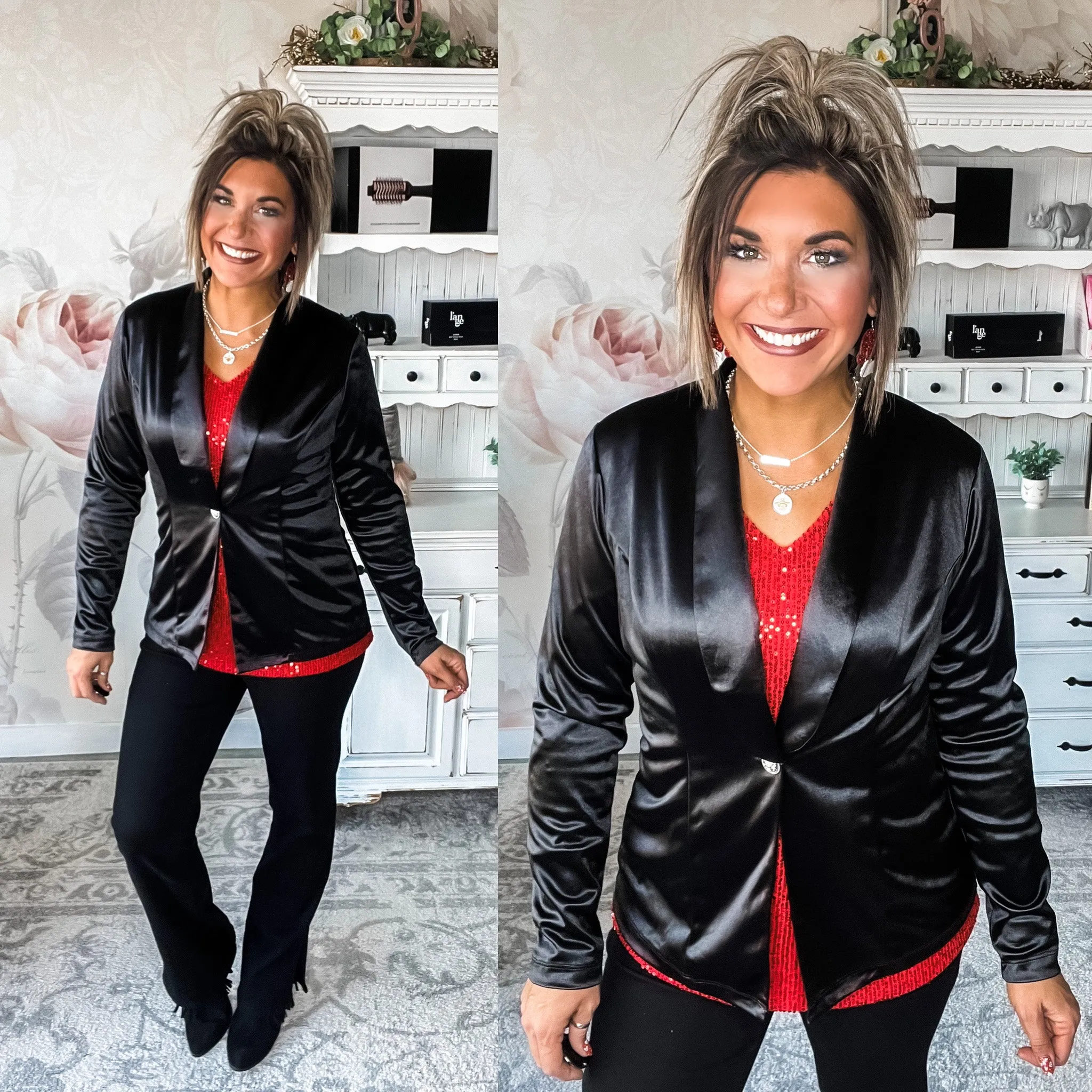 Keep the Faith Satin Blazer - Black