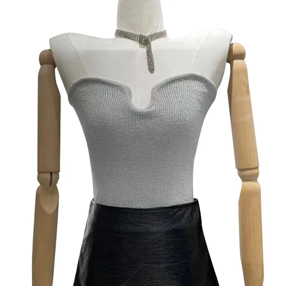 Knitting Tank Tops For Women Strapless Sleeveless Solid Minimalist Fashion Vests Female Summer Clothing Clothes