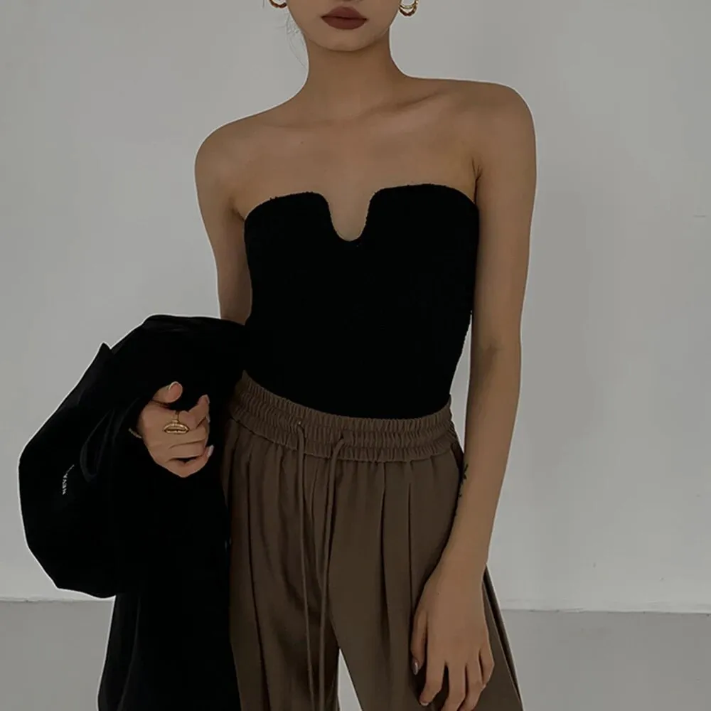 Knitting Tank Tops For Women Strapless Sleeveless Solid Minimalist Fashion Vests Female Summer Clothing Clothes