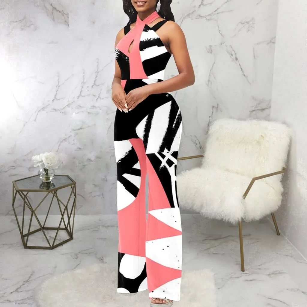 LightlyKiss Casual Summer Dressy Jumpsuits for Women Spaghetti Strap Wide Leg Split Long Pants Loose Fit Rompers