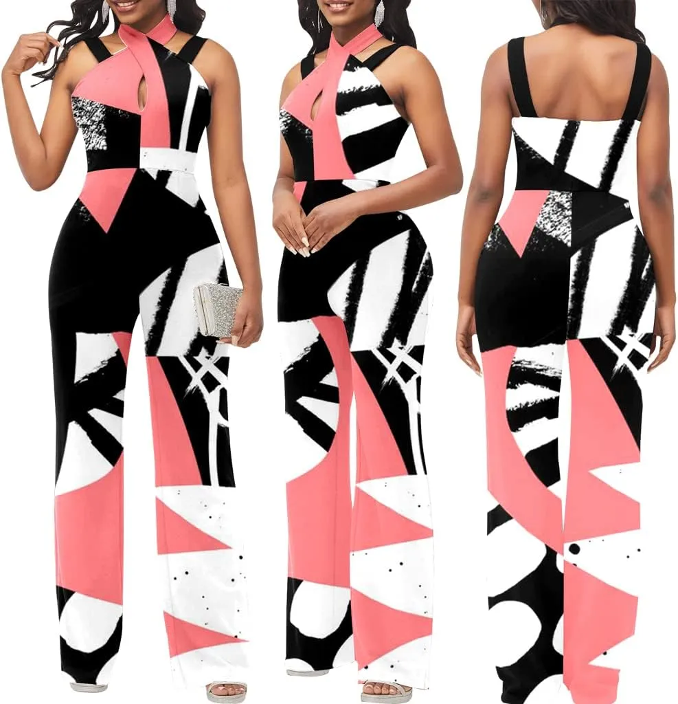 LightlyKiss Casual Summer Dressy Jumpsuits for Women Spaghetti Strap Wide Leg Split Long Pants Loose Fit Rompers
