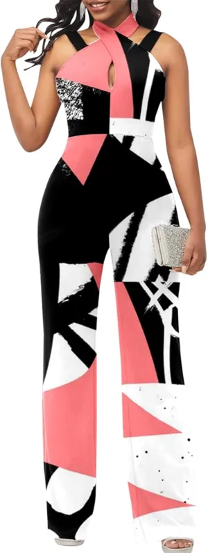 LightlyKiss Casual Summer Dressy Jumpsuits for Women Spaghetti Strap Wide Leg Split Long Pants Loose Fit Rompers