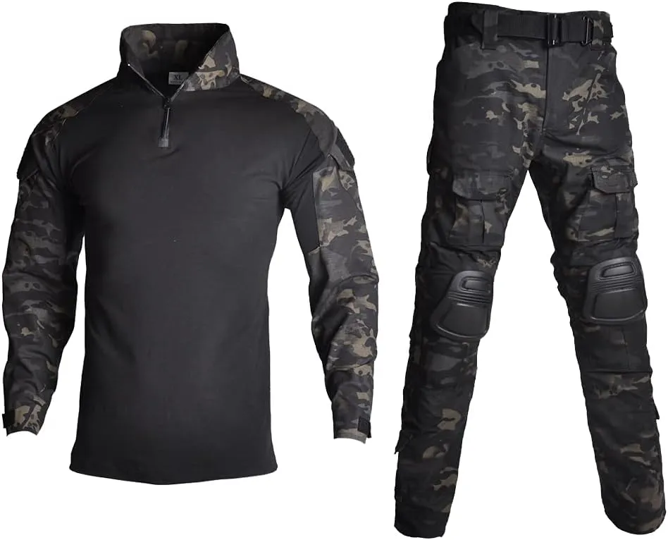 Lilychan Mens Tactical Military Suits Long Sleeve Rip-Stop Uniforms Combat Shirt and Pants Elbow Knee Pads