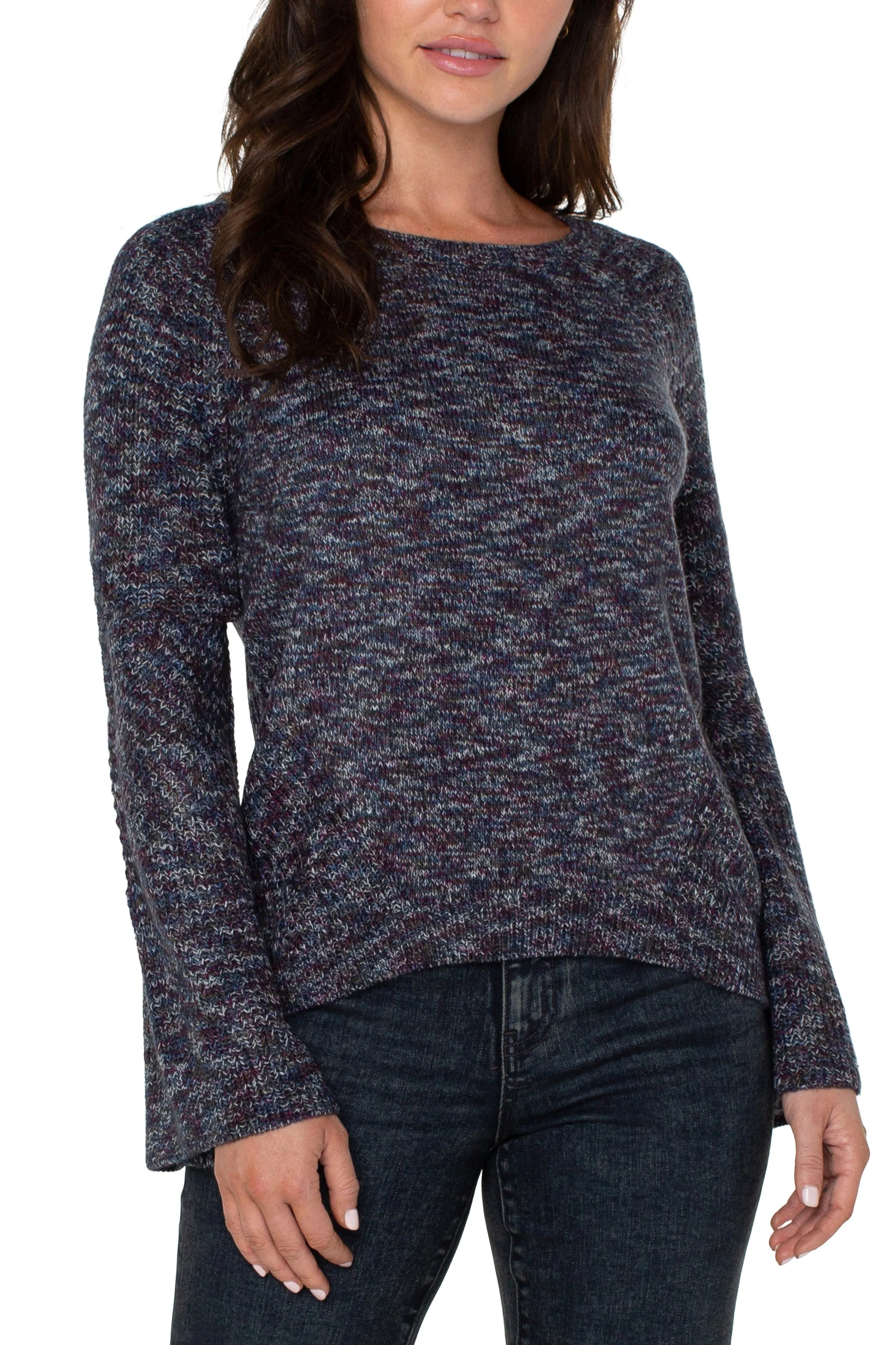 Liverpool Long Sleeve Sweater With Cable Stitch Sleeve Detail In Starry Night Marl