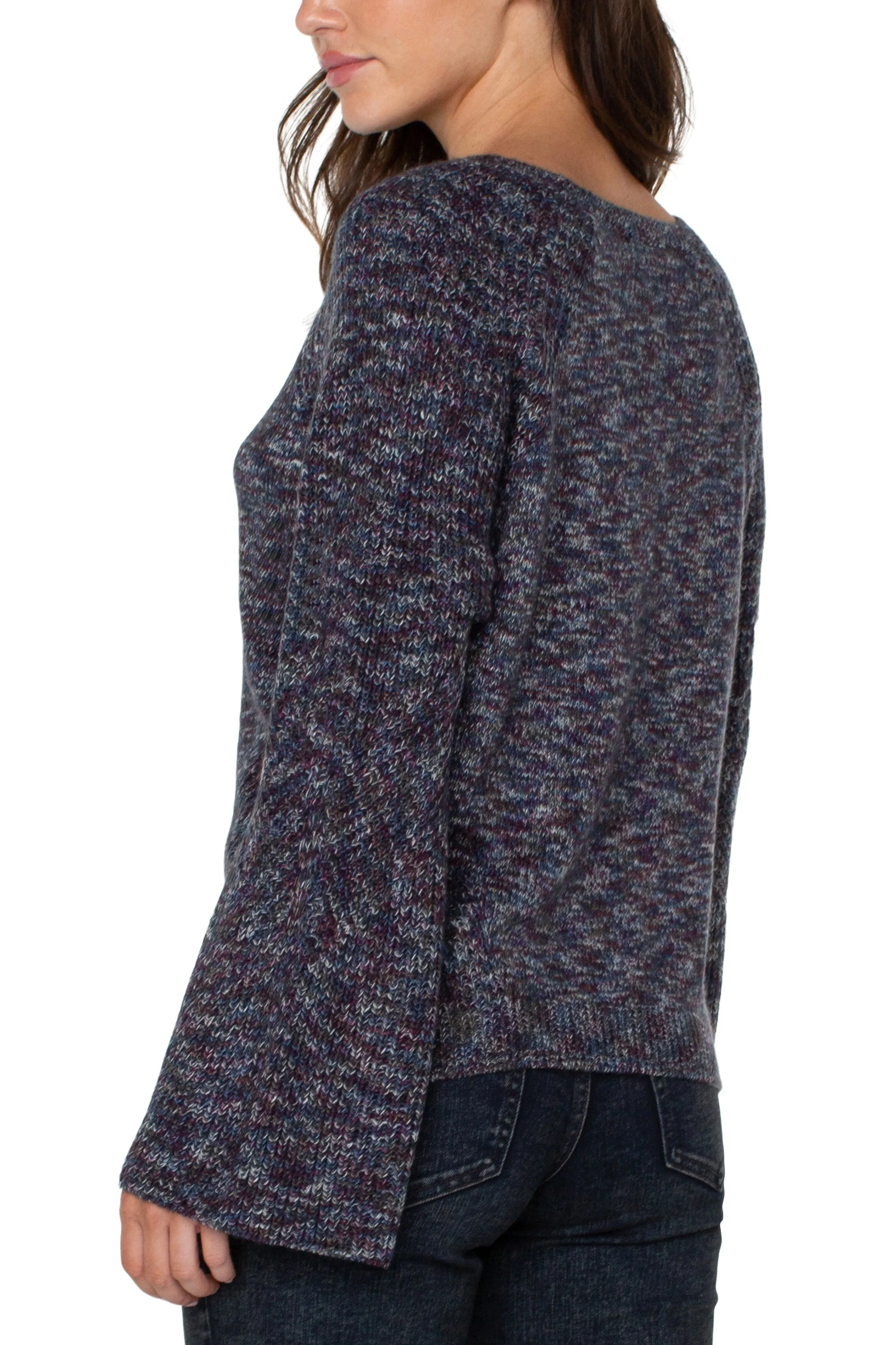 Liverpool Long Sleeve Sweater With Cable Stitch Sleeve Detail In Starry Night Marl