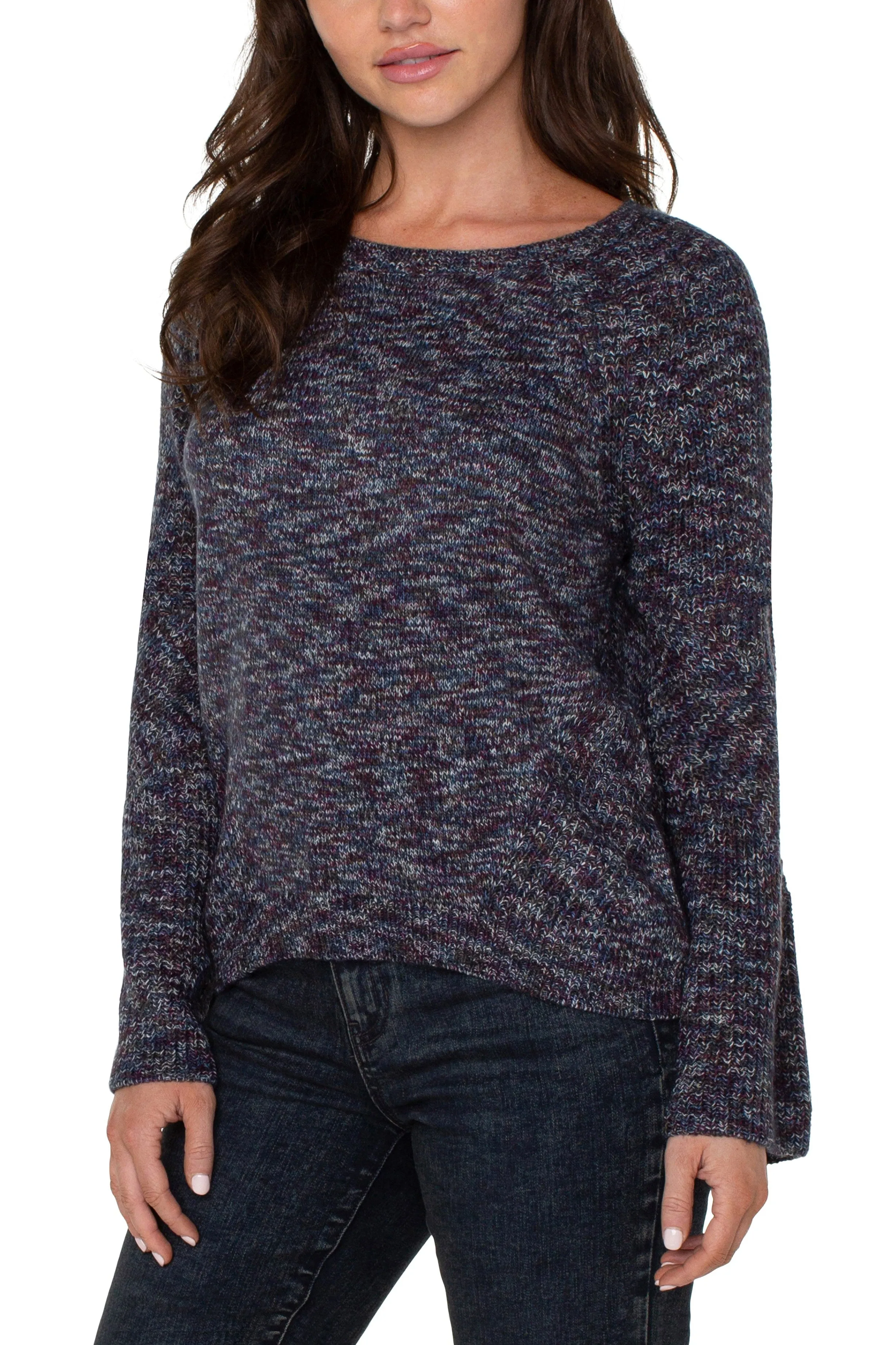 Liverpool Long Sleeve Sweater With Cable Stitch Sleeve Detail In Starry Night Marl