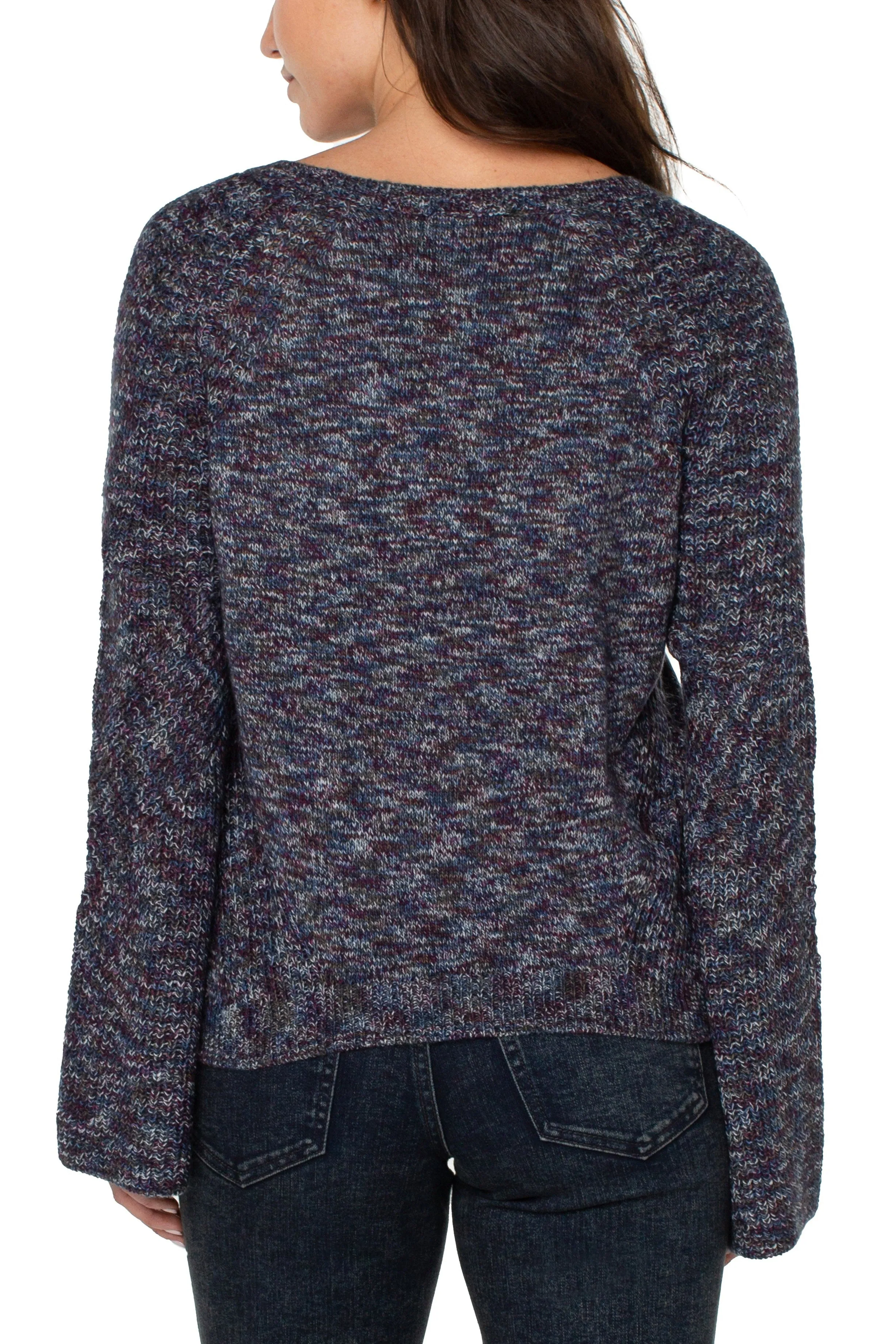 Liverpool Long Sleeve Sweater With Cable Stitch Sleeve Detail In Starry Night Marl