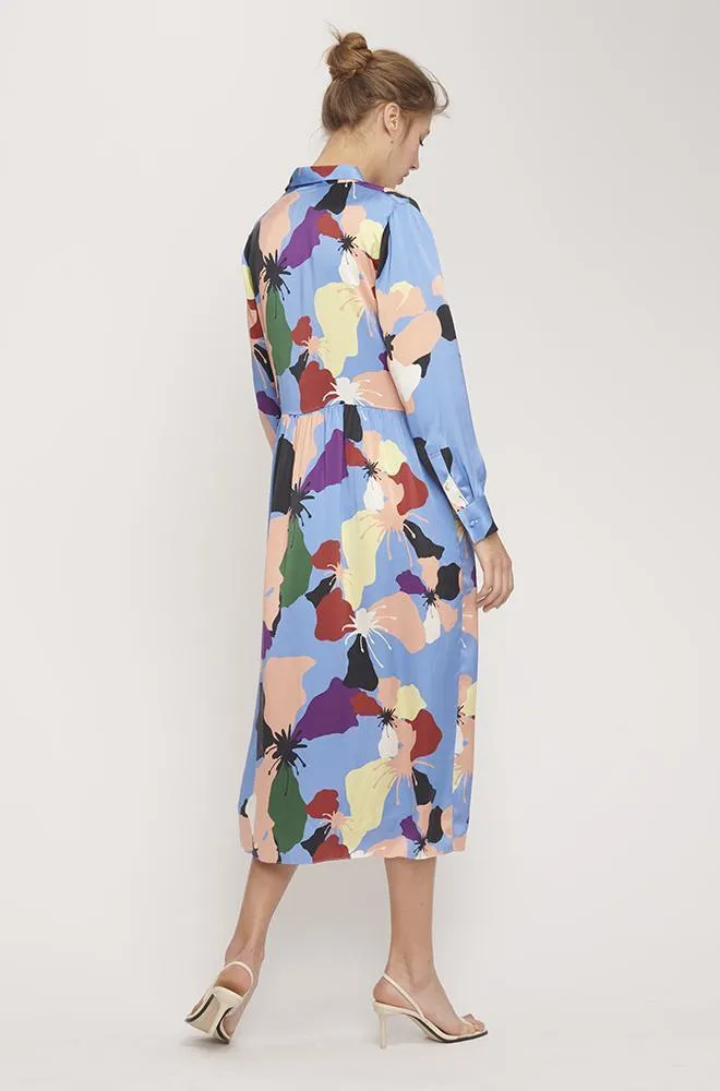 Long Button Front Silk Shirt Dress- Warhol