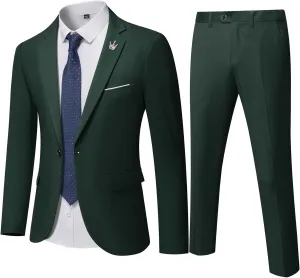Men's 2 Pieces Slim Fit Suit Set, One Button Solid Jacket Pants for Party, Business, Wedding, Homecoming