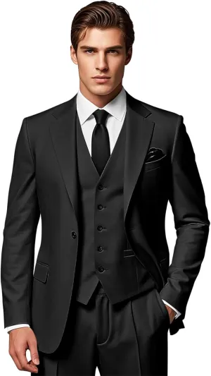 Men's 3 Piece Suits Slim Fit Wedding Prom Party Business Suit One Button Blazer Vest and Pants Tuxedo Set