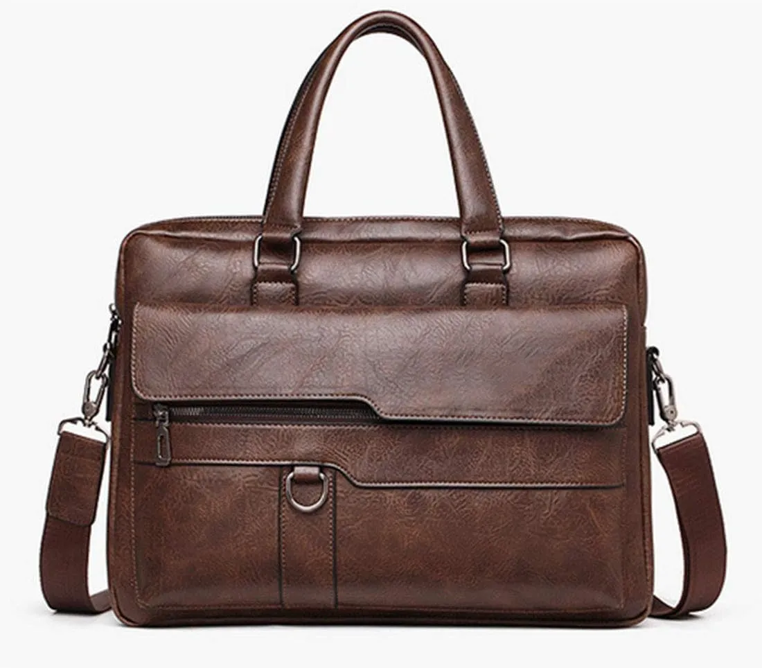 Men's Leather Briefcase Business Laptop Bag Waterproof Travel Satchel Bag Messenger Bag for Men (Dark Brown)