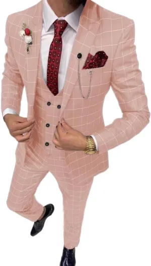 Men's Suit Slim Fit 3 Piece Plaid Suits for Men Checked Tuxedo Suit Men Formal Plaid Blazer Vest Pants Set