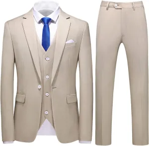 Mens Suits Slim Fit 3 Pieces Suits for Men One Button Solid Tuxedo Blazer Jacket Vest & Pants Set Prom Business Wedding