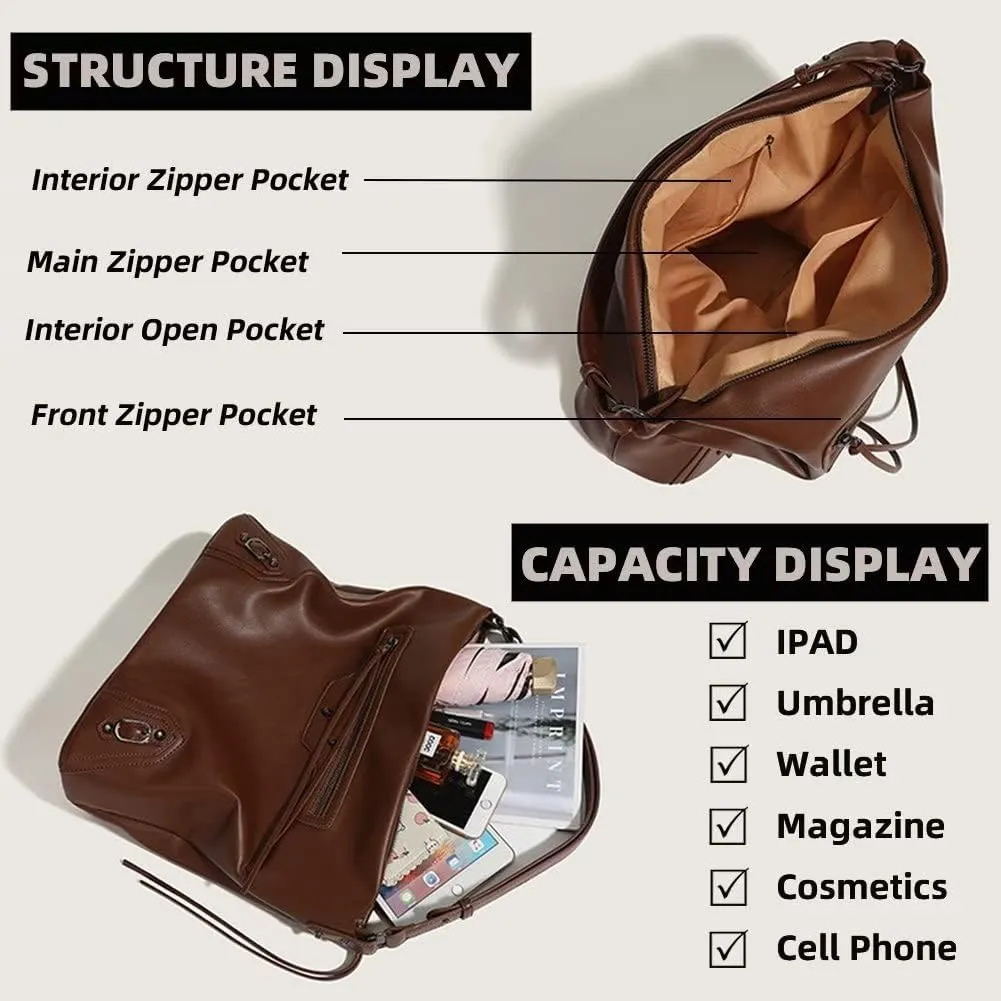 Mudono Crossbody Bag for Women Soft Vintage Leather Shoulder Bag Waterproof Large Capacity Tote Handbag Casual Hobo Satchel