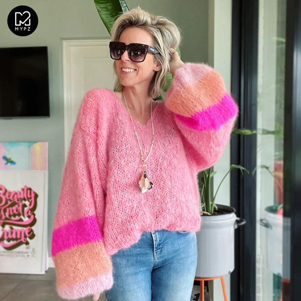MYPZ Light Mohair v-neck Pullover Coral