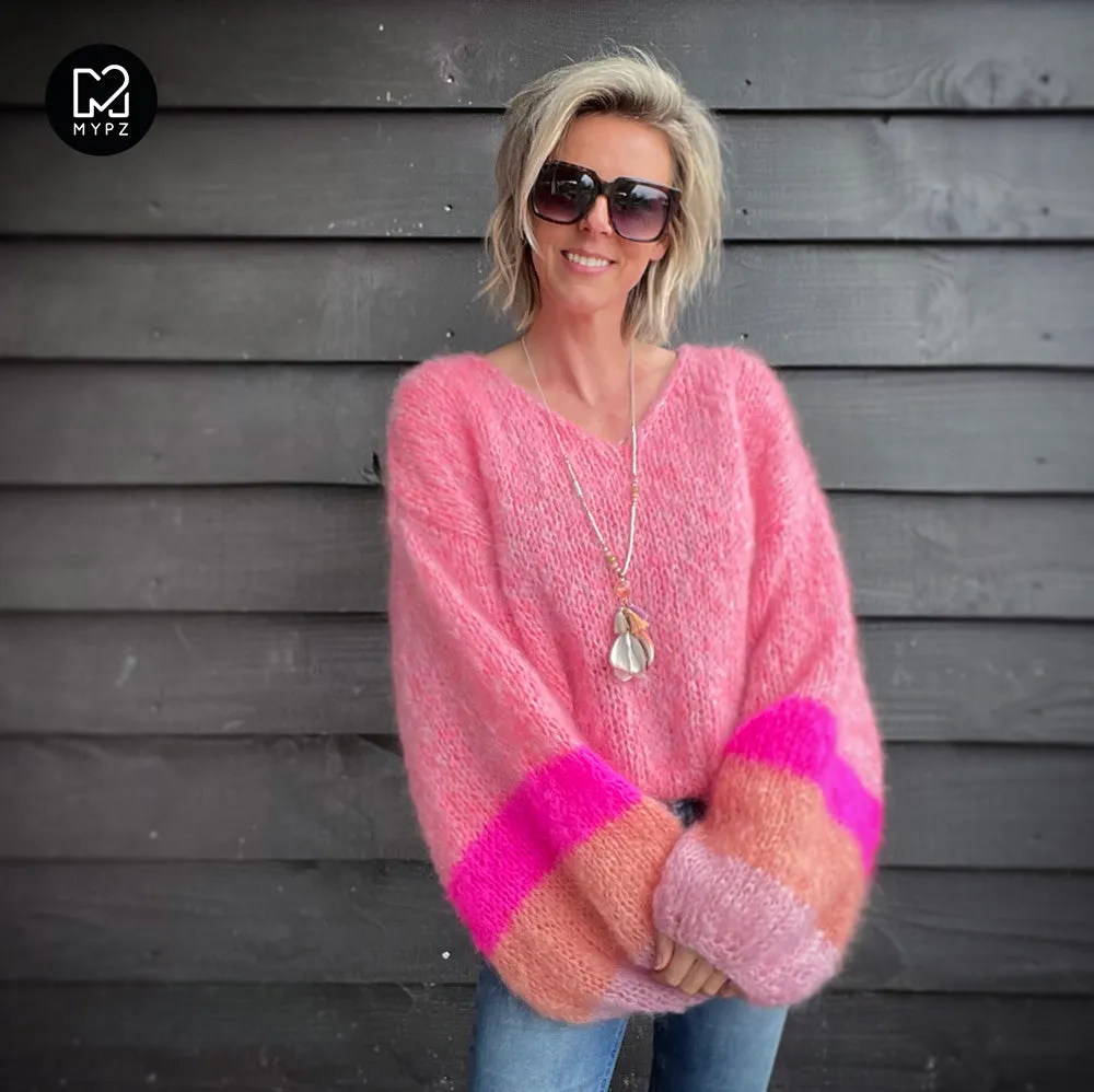 MYPZ Light Mohair v-neck Pullover Coral