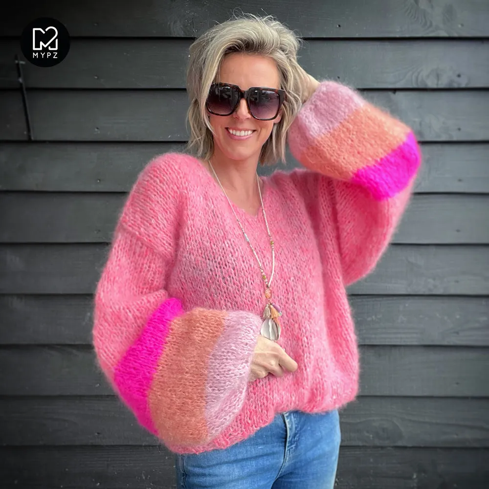 MYPZ Light Mohair v-neck Pullover Coral