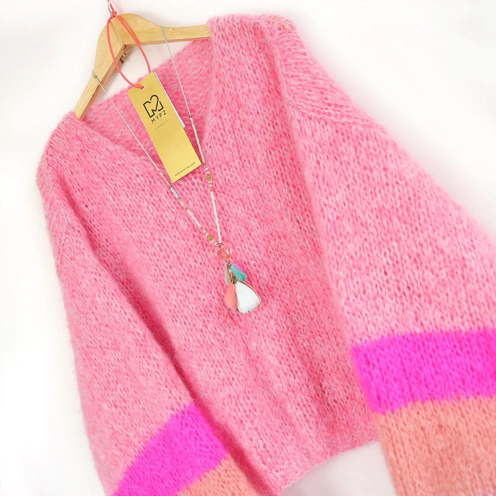 MYPZ Light Mohair v-neck Pullover Coral