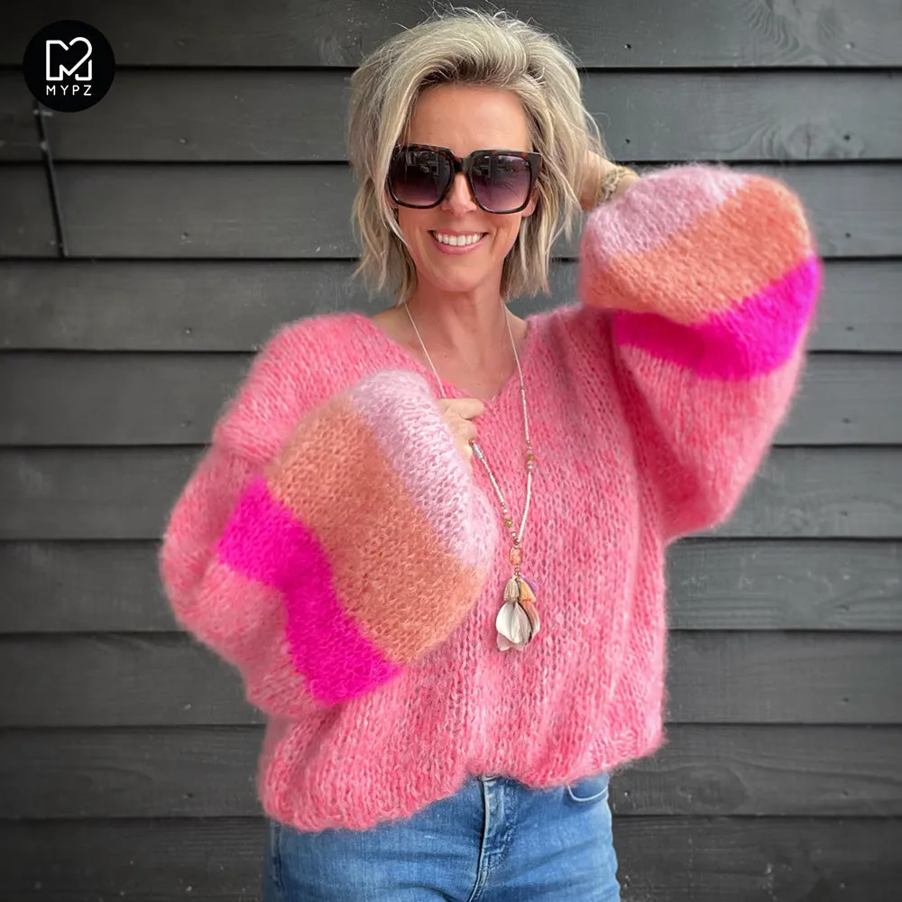 MYPZ Light Mohair v-neck Pullover Coral
