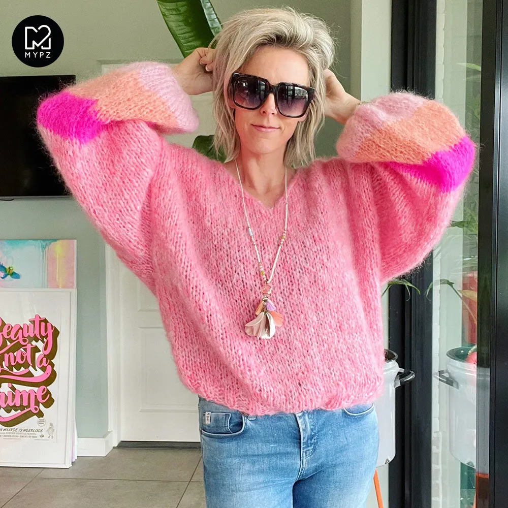 MYPZ Light Mohair v-neck Pullover Coral