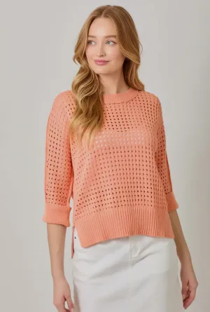 Mystree 3/4 Sleeve Open Stitch Hi-Low Sweater