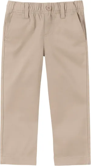 Nautica Boys School Uniform Twill Khaki Pants, Flat Front & Elasticized Waistband, Zipper Closure With Faux Button