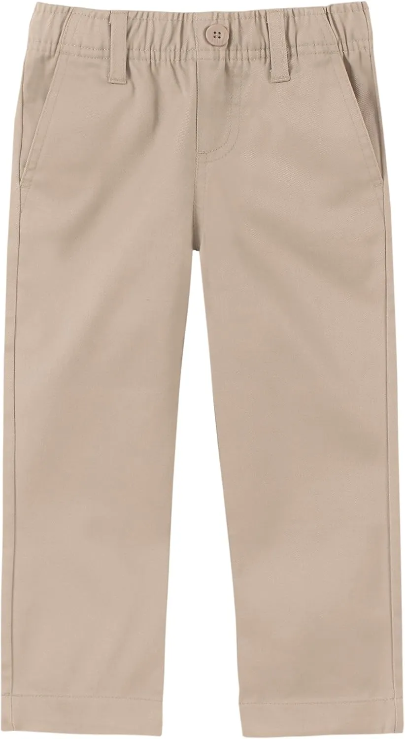 Nautica Boys School Uniform Twill Khaki Pants, Flat Front & Elasticized Waistband, Zipper Closure With Faux Button