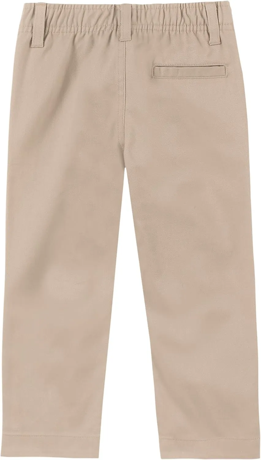 Nautica Boys School Uniform Twill Khaki Pants, Flat Front & Elasticized Waistband, Zipper Closure With Faux Button