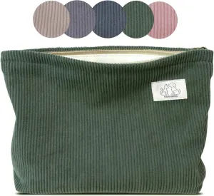 Navy Green Corduroy Makeup Bag Cosmetic Toiletry Travel Pouch, Make Up Accessory Purse Organizer, Canvas Lined