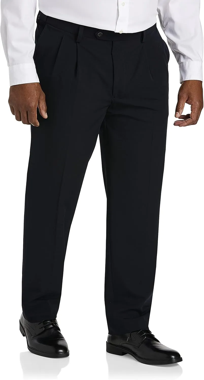 Oak Hill by DXL Men's Big and Tall Easy Stretch Pleated Dress Pants Navy 56 x 32