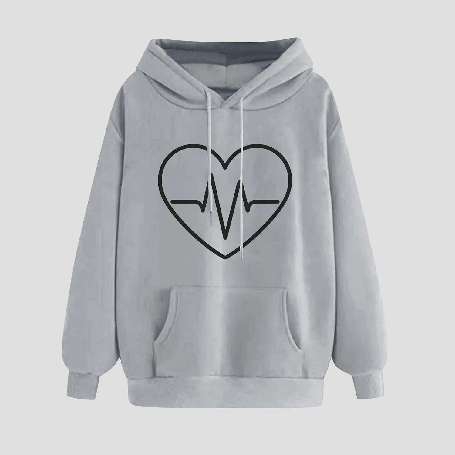 Oversized Hoodies For Women Casual Heart Print Long Sleeve Pullover Sweatshirts Loose Fit Tops With Pockets