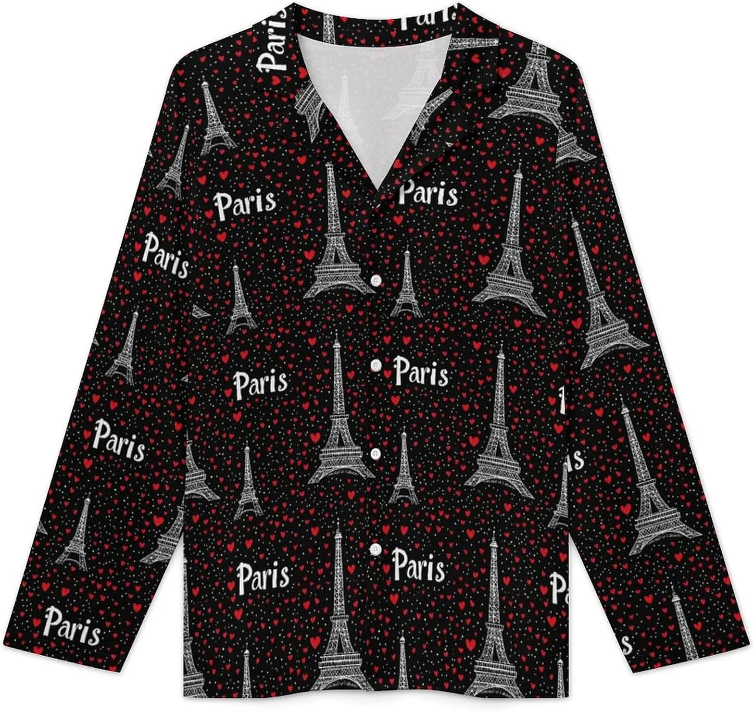 Paris Eiffel Tower Mens Pajamas Set Long Sleeve Loungewear Sleepwear Button-Down Pj Set Top And Pants