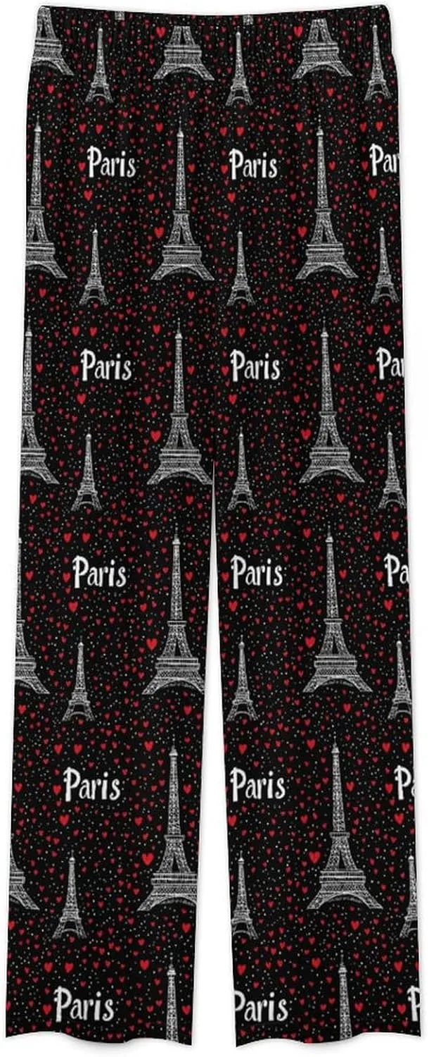 Paris Eiffel Tower Mens Pajamas Set Long Sleeve Loungewear Sleepwear Button-Down Pj Set Top And Pants