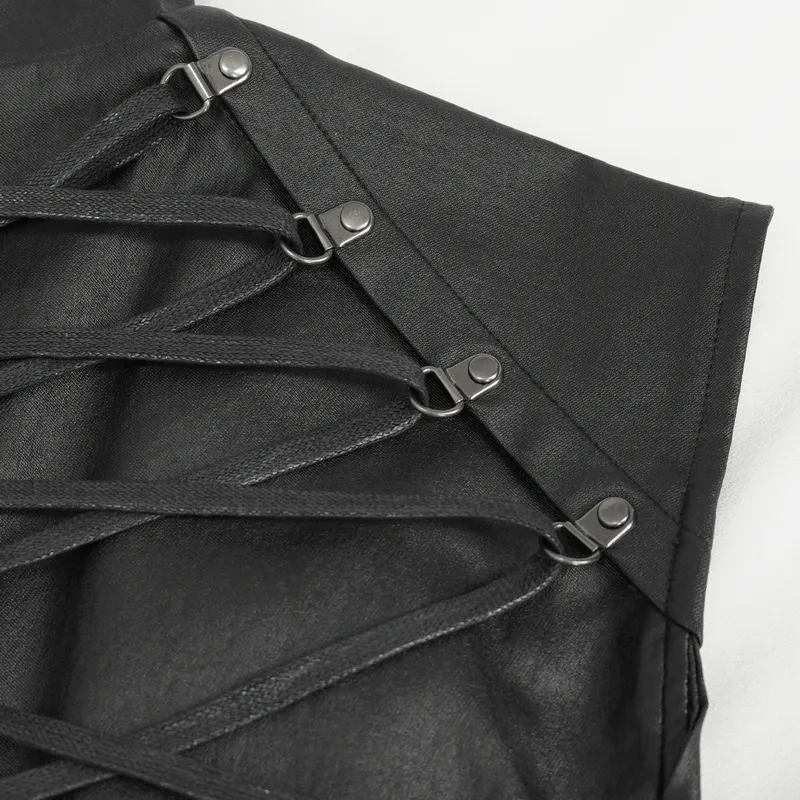 Punk Stylish Strappy Stand Collar Waistcoat / Gothic Men's Zipper Vest with Lace-up Back