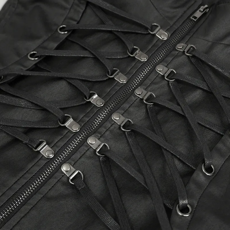 Punk Stylish Strappy Stand Collar Waistcoat / Gothic Men's Zipper Vest with Lace-up Back