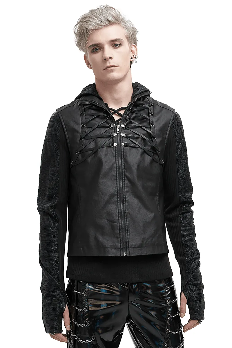 Punk Stylish Strappy Stand Collar Waistcoat / Gothic Men's Zipper Vest with Lace-up Back