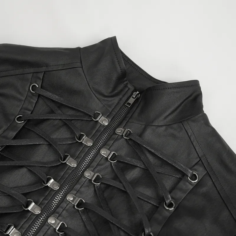 Punk Stylish Strappy Stand Collar Waistcoat / Gothic Men's Zipper Vest with Lace-up Back