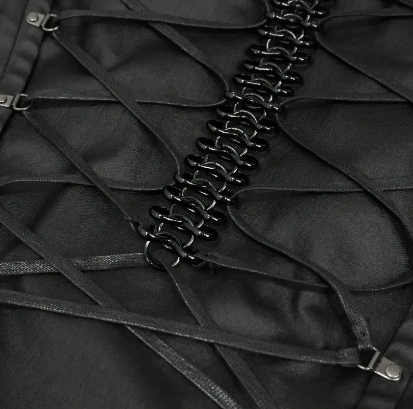 Punk Stylish Strappy Stand Collar Waistcoat / Gothic Men's Zipper Vest with Lace-up Back
