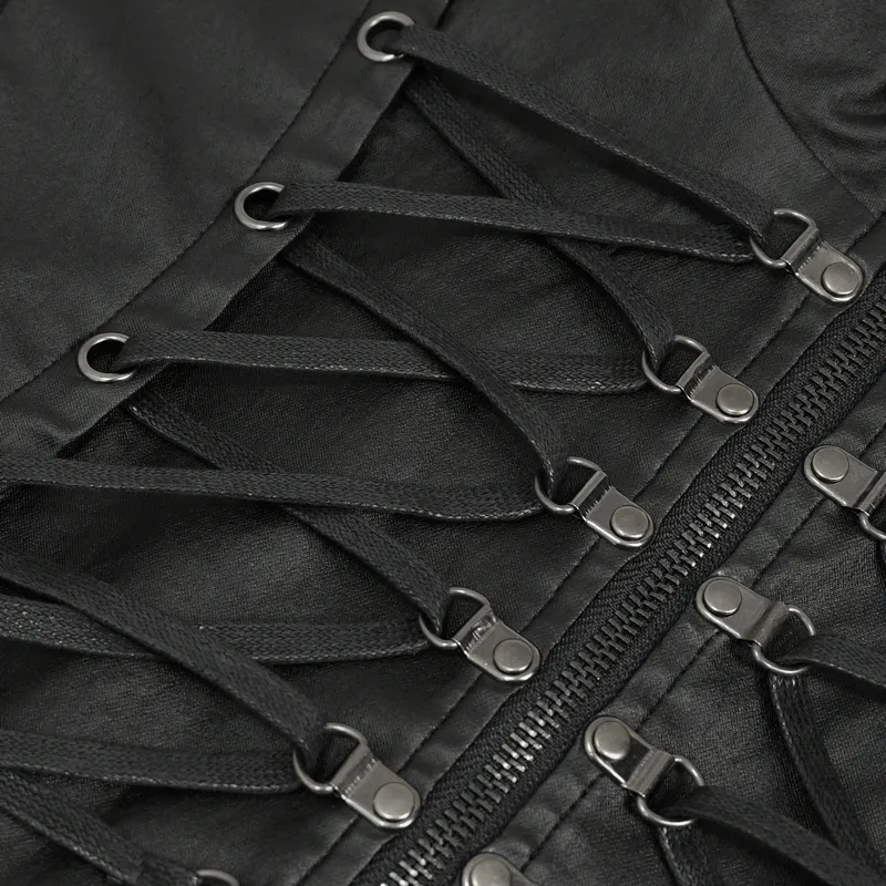 Punk Stylish Strappy Stand Collar Waistcoat / Gothic Men's Zipper Vest with Lace-up Back