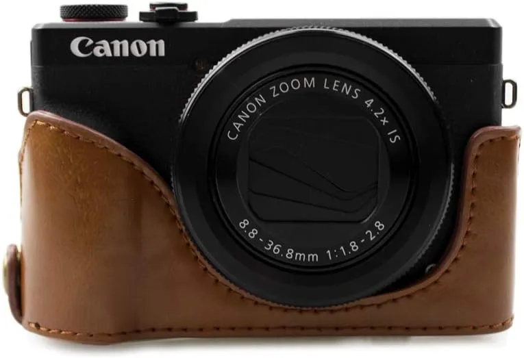 Rieibi G7X II G7X III Case - Vintage Leather Camera Case for Canon PowerShot G7 X Mark II/G7 X Mark III - Protective Case with Strap, Brown